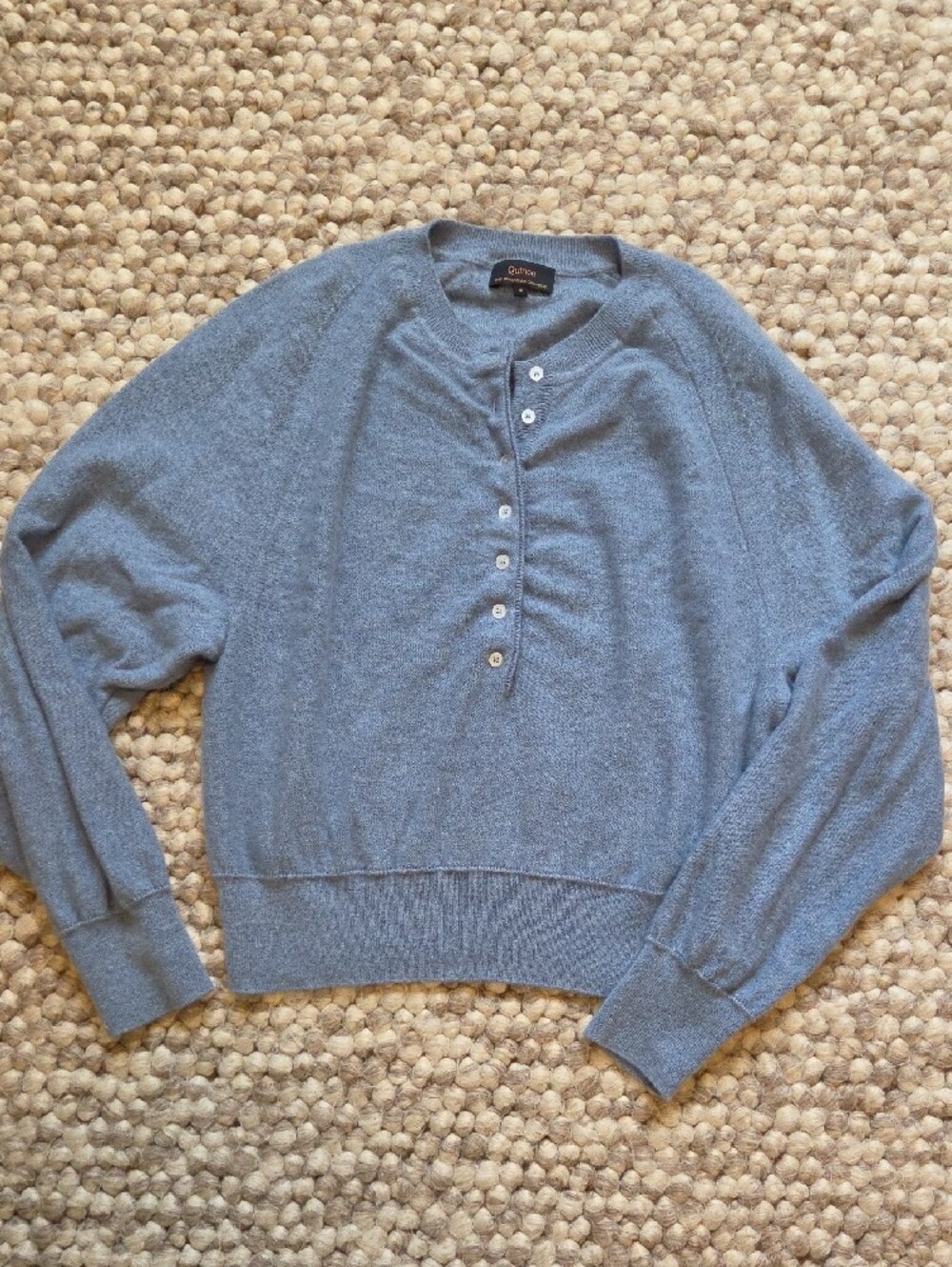 Quince Blue Cashmere Henley Sweater In Small Worn 3x - Picture 2 of 3